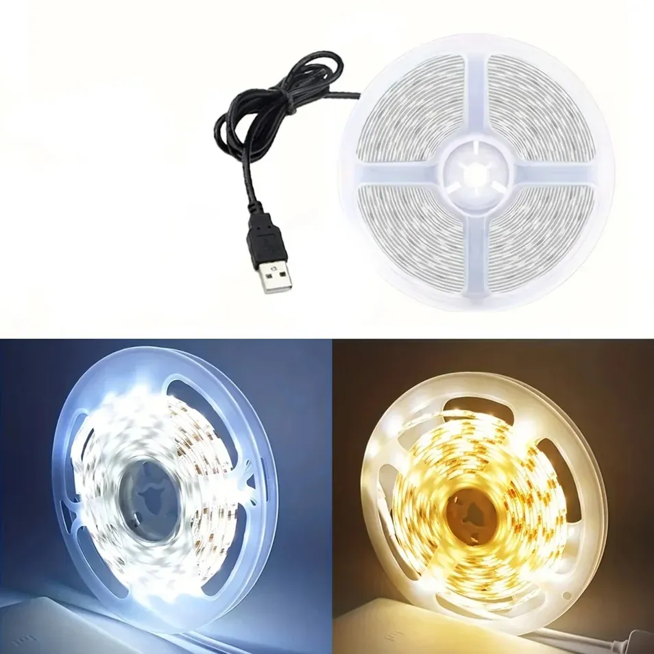 5V Fitas de LED USB 2835 Fita de Iluminação Flexível SMD Cortável com Interruptor para TV, Espelho, Armário, Decoração de Quarto