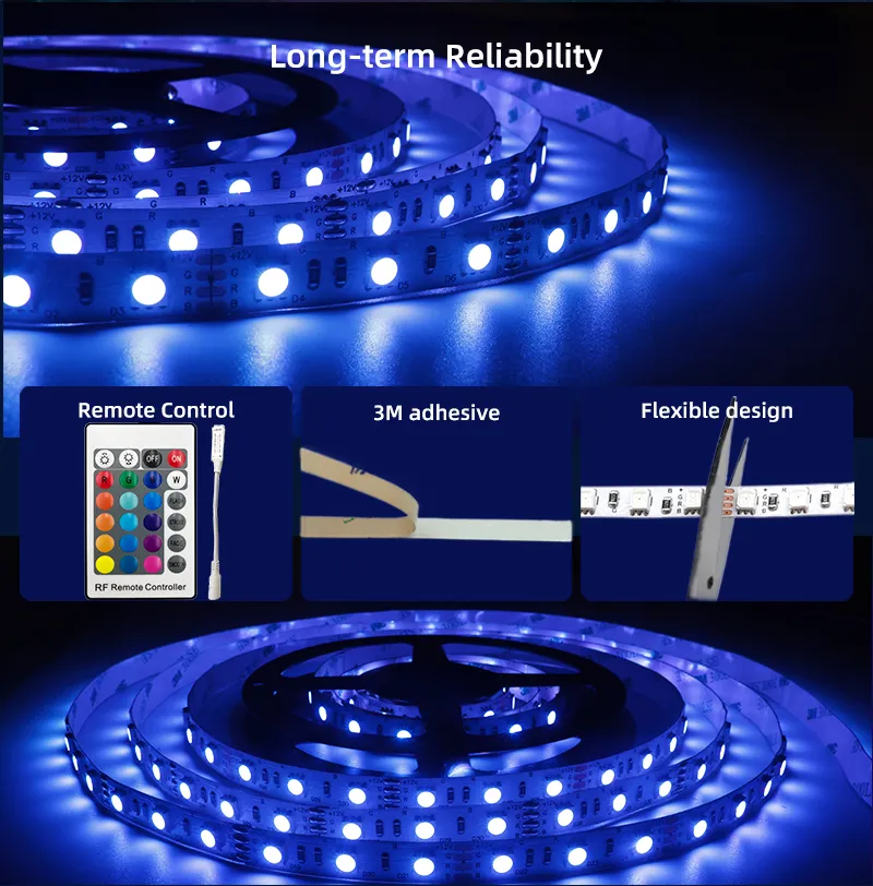 Fita de LED RGB flexível multi colorida dinâmica SMD 5050 60LEDs/m para KTV, bar, teto, parede