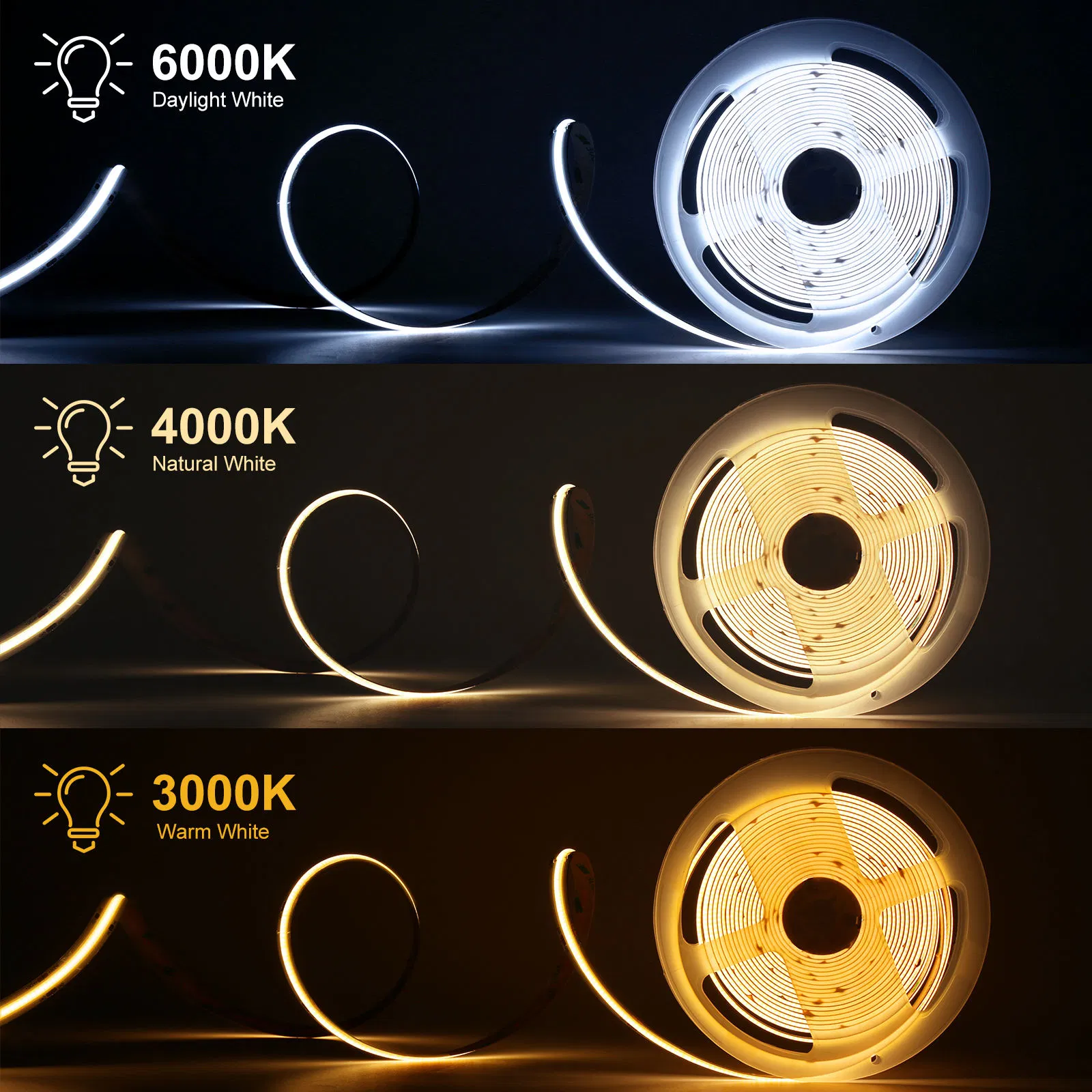 Fita LED COB DC de Alto Lúmen 2700K-6500K 12V 24V para Uso Comercial com Certificação CE
