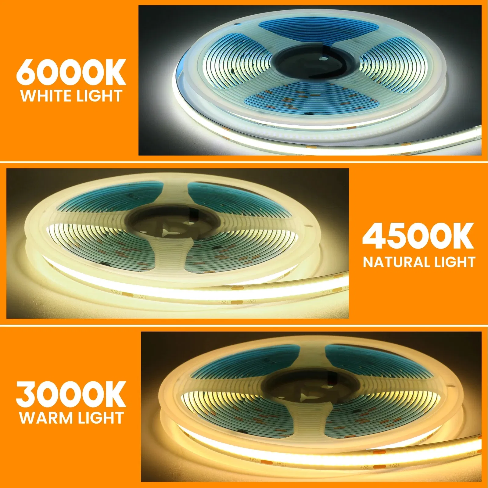 DC 12V 24V COB Strip 480 384 320 528ledsm Alta Densidade Ra90 Branco 3000K 4000K 6000K IP21 Fita Flexível de LED em Corda