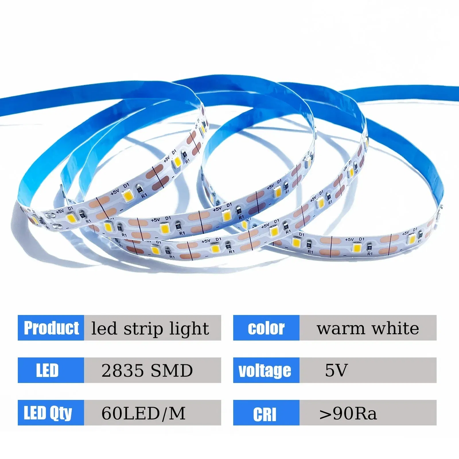 5V Fitas de LED USB 2835 Fita de Iluminação Flexível SMD Cortável com Interruptor para TV, Espelho, Armário, Decoração de Quarto