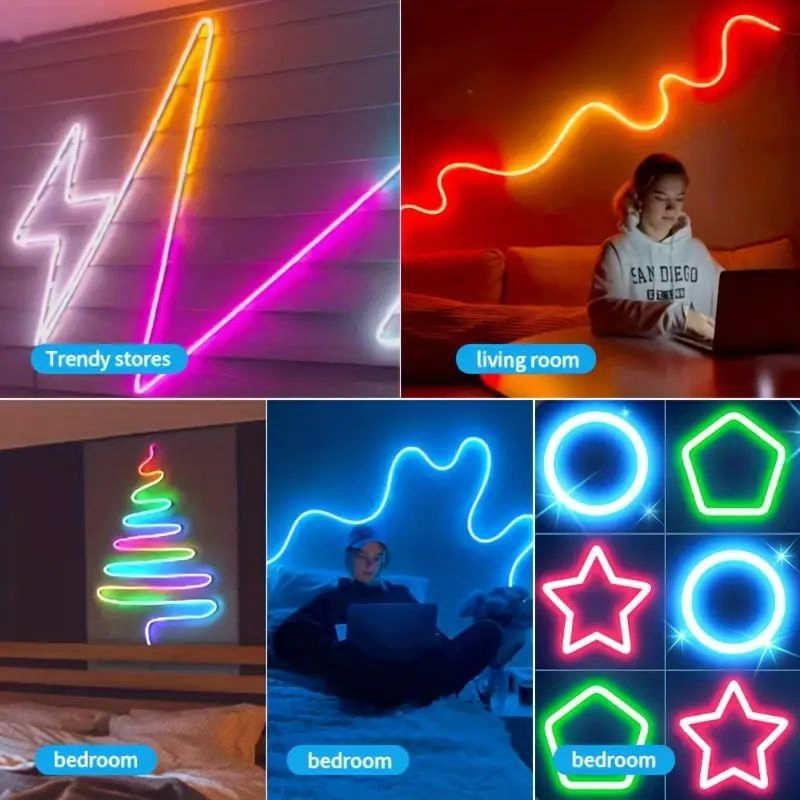 Fita de Luz de Silicone Mágica USB com Controle de Voz 5V Fita de Neon Flexível LED de Mudança de Cor para Atmosfera de Jogo