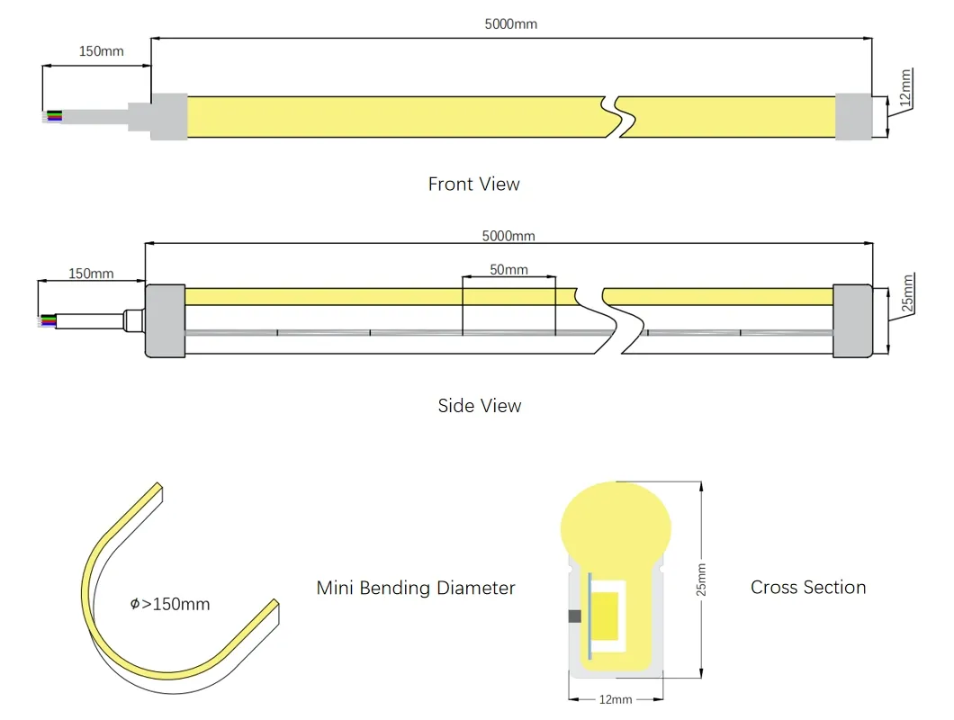 Mudança de Cor Completa RGBW 4in1 12X25mm Fita de LED Neon Flexível