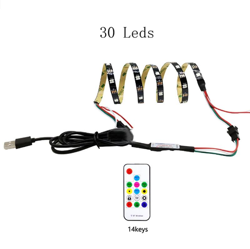 Kit de Fita LED RGB USB Personalizado DC5V por Atacado Ws2812b Fita de Pixel Endereçável com 14keys Controle Remoto para Lâmpada de Armário de TV