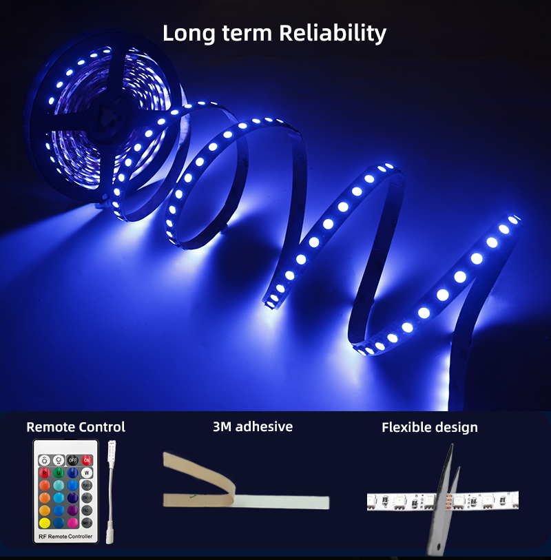 Fitas de Luz Multicoloridas Flexíveis SMD 5050 RGB RGBW RGBWW de Alta Qualidade 12V 24V com Controle Remoto