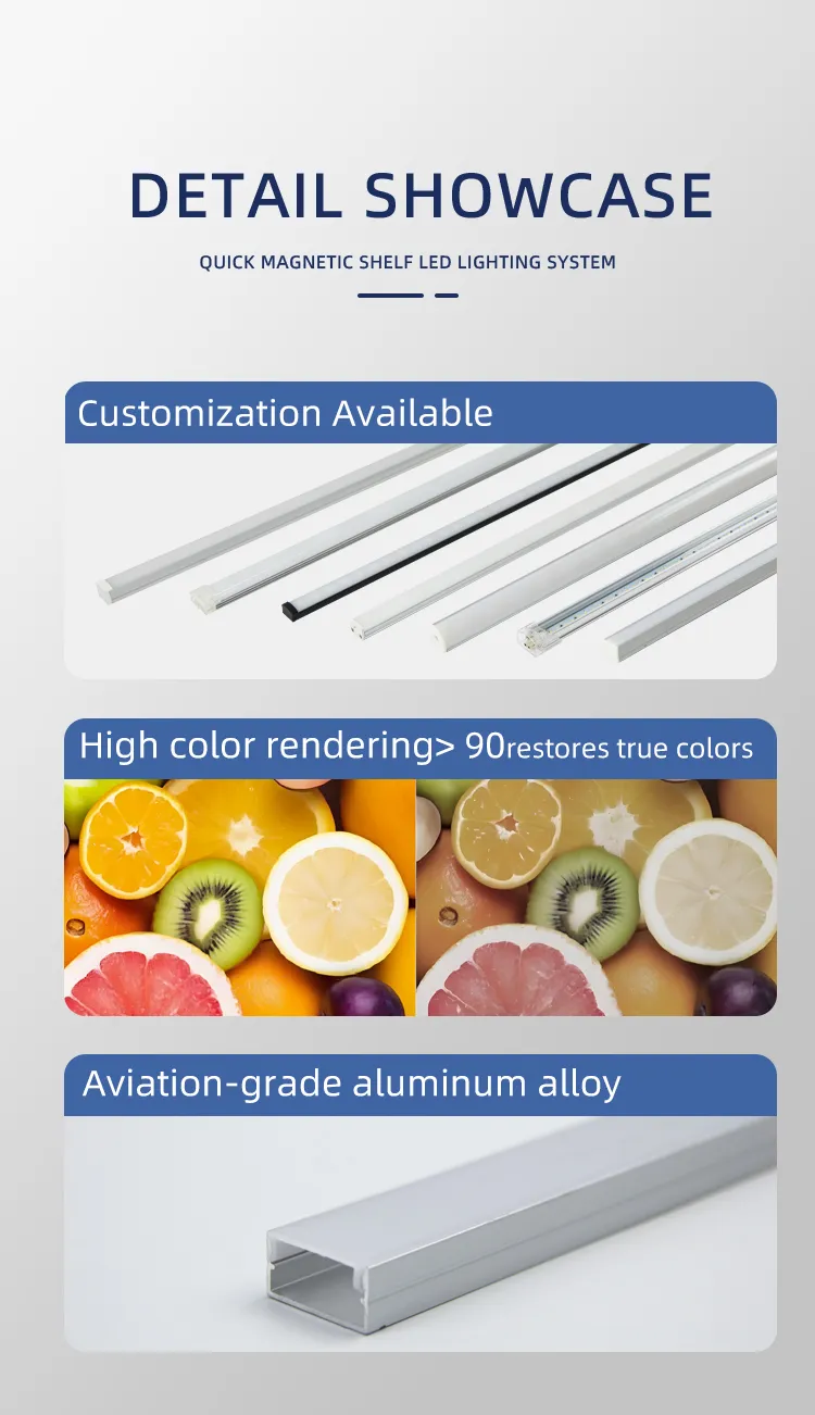 Luzes de LED sob o armário para vinho por atacado, tiras de luz para armários em perfil de alumínio para exibição em prateleiras de metal