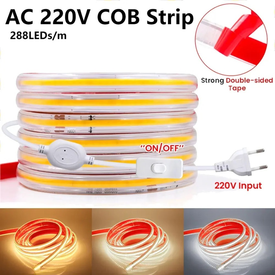 Fabricante de Fita de Luz COB LED 220V 50m Luz Quente Flexível para Iluminação de Jardim Externa IP65 Fita COB à Prova d'Água com Modelo Transparente