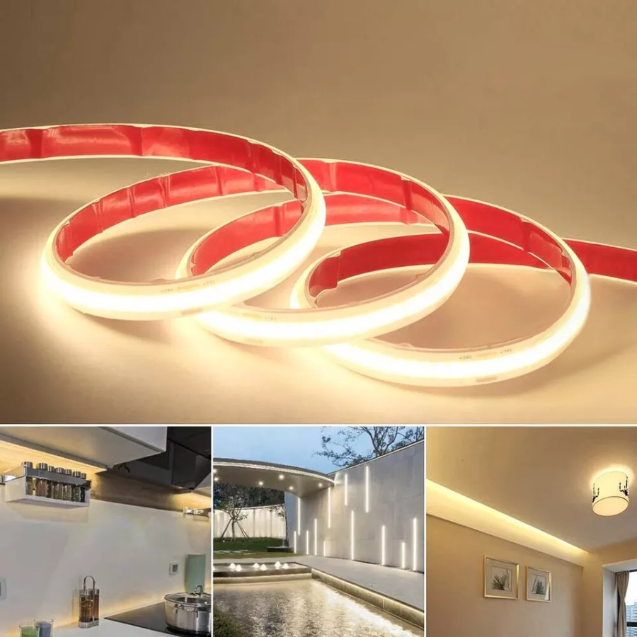 220V 240V 288LED/M Fita de LED COB 8mm Fita de Luz Flexível de Alta Brilho em PCB Modelo Transparente de LED para Iluminação de Armário de Cozinha DIY