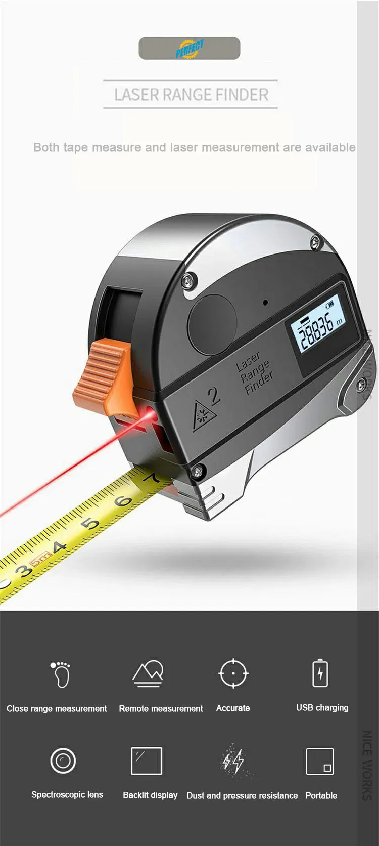 30m Nova Fita Métrica a Laser - Visualização Detalhada 1