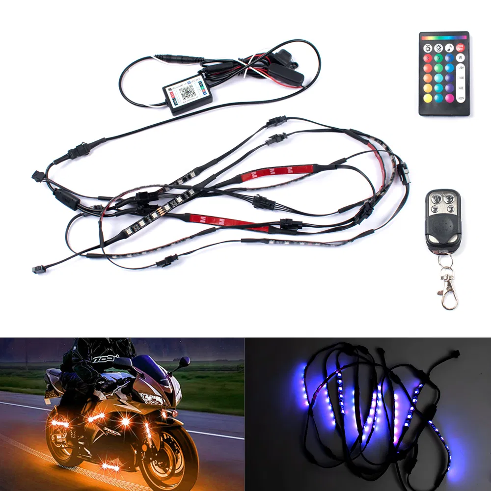 Fita de Luz LED RGB Auxiliar Decorativa para Motocicleta à Prova d'Água IP68