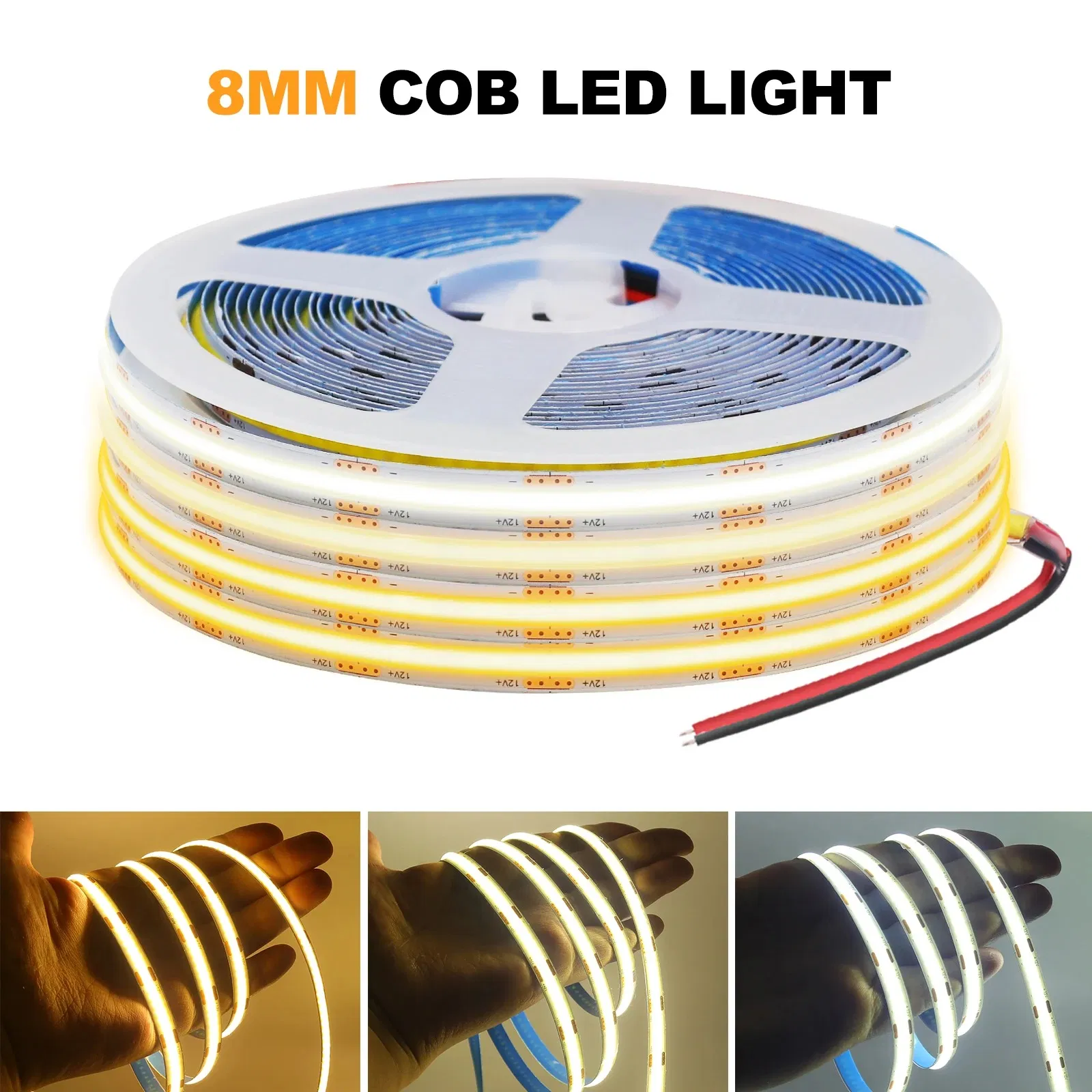 DC 12V 24V COB Strip 480 384 320 528ledsm Alta Densidade Ra90 Branco 3000K 4000K 6000K IP21 Fita Flexível de LED em Corda