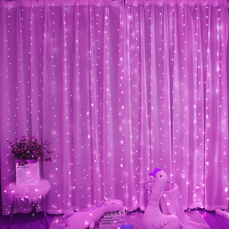 Cortina de Fios de Cobre com Fita de LED 3m X 3m, 300 LEDs, Alimentação USB, 8 Modos Controle Remoto Decoração de Luz de Janela Segura (Azul)