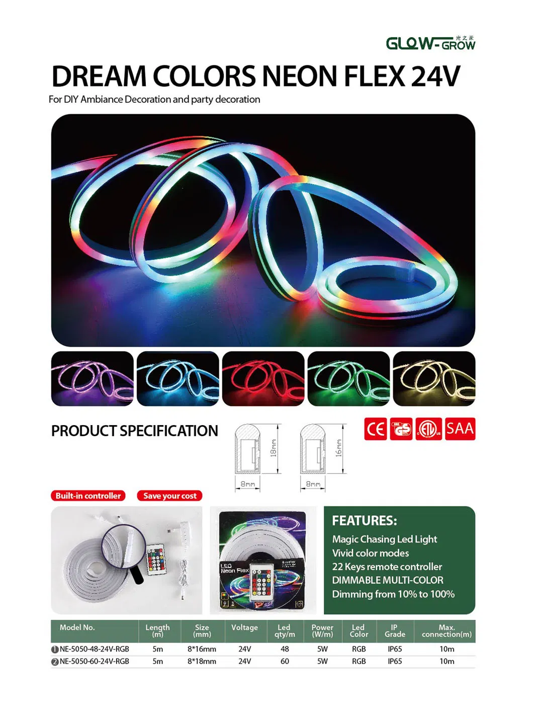 Fábrica 8*18mm Fita LED Neon RGB para Decoração de Festa e Casa