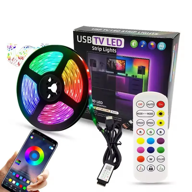 5V USB 3m 5m Luz LED de Quarto Fita Flexível Luces LED Fita para Decoração de Casa Quarto Quarto de TV Luz de Fita RGB 65 Polegada