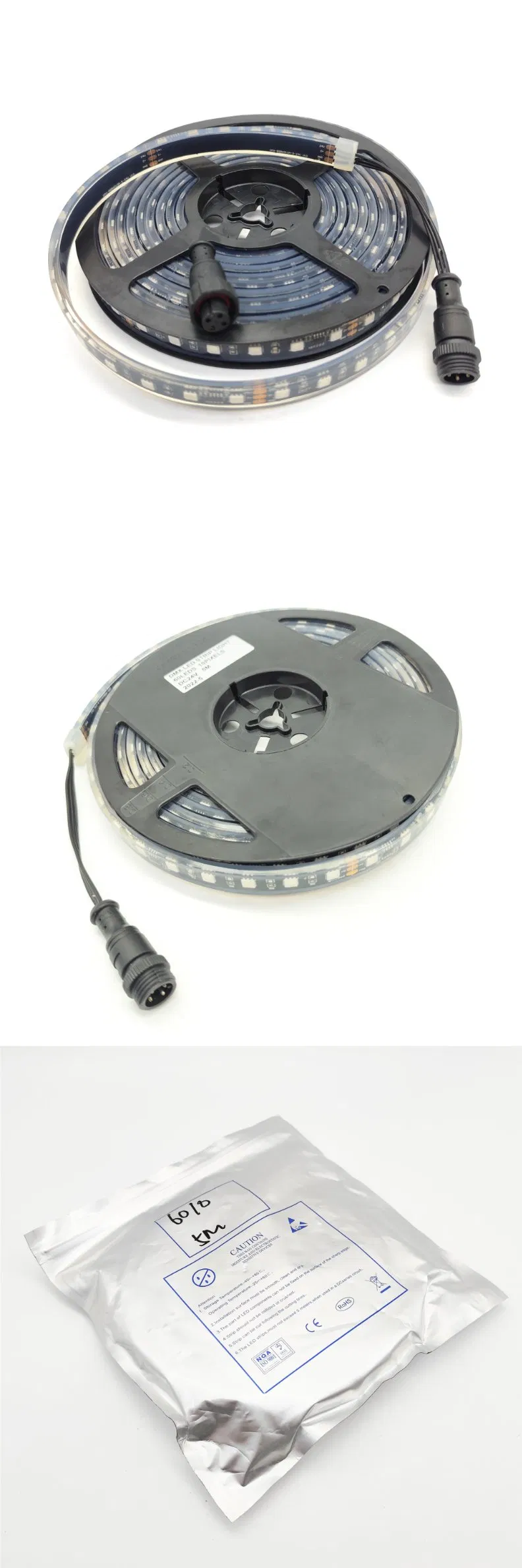 24V 12V SMD 5050 Fita LED Flexível RGB Endereçável DMX512 60LED/M IP68 Controle DMX Inteligente 10m/Roll 5m/Roll