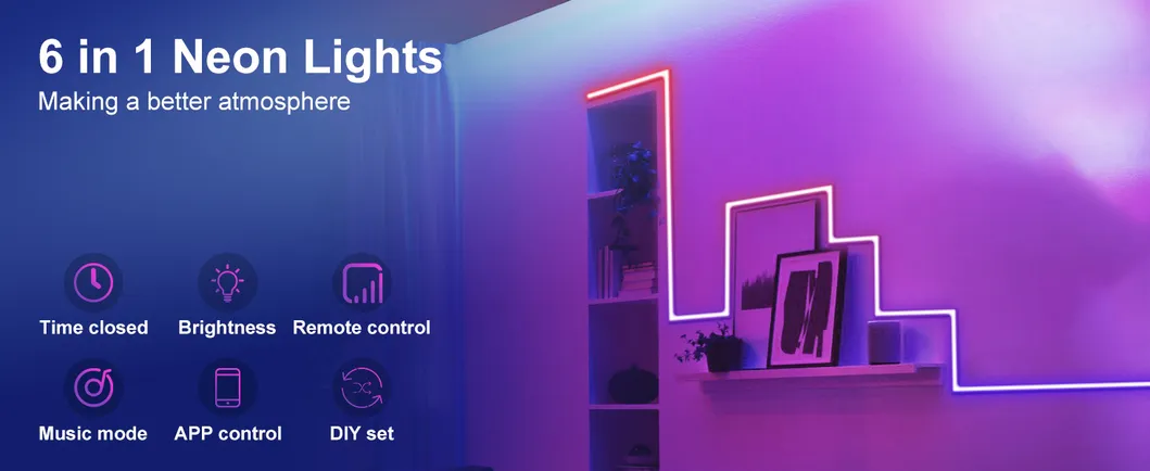 Fita de Luz de Silicone Mágica USB com Controle de Voz 5V Fita de Neon Flexível LED de Mudança de Cor para Atmosfera de Jogo