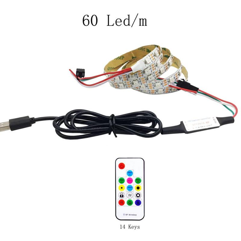 Kit de Fita LED RGB USB Personalizado DC5V por Atacado Ws2812b Fita de Pixel Endereçável com 14keys Controle Remoto para Lâmpada de Armário de TV