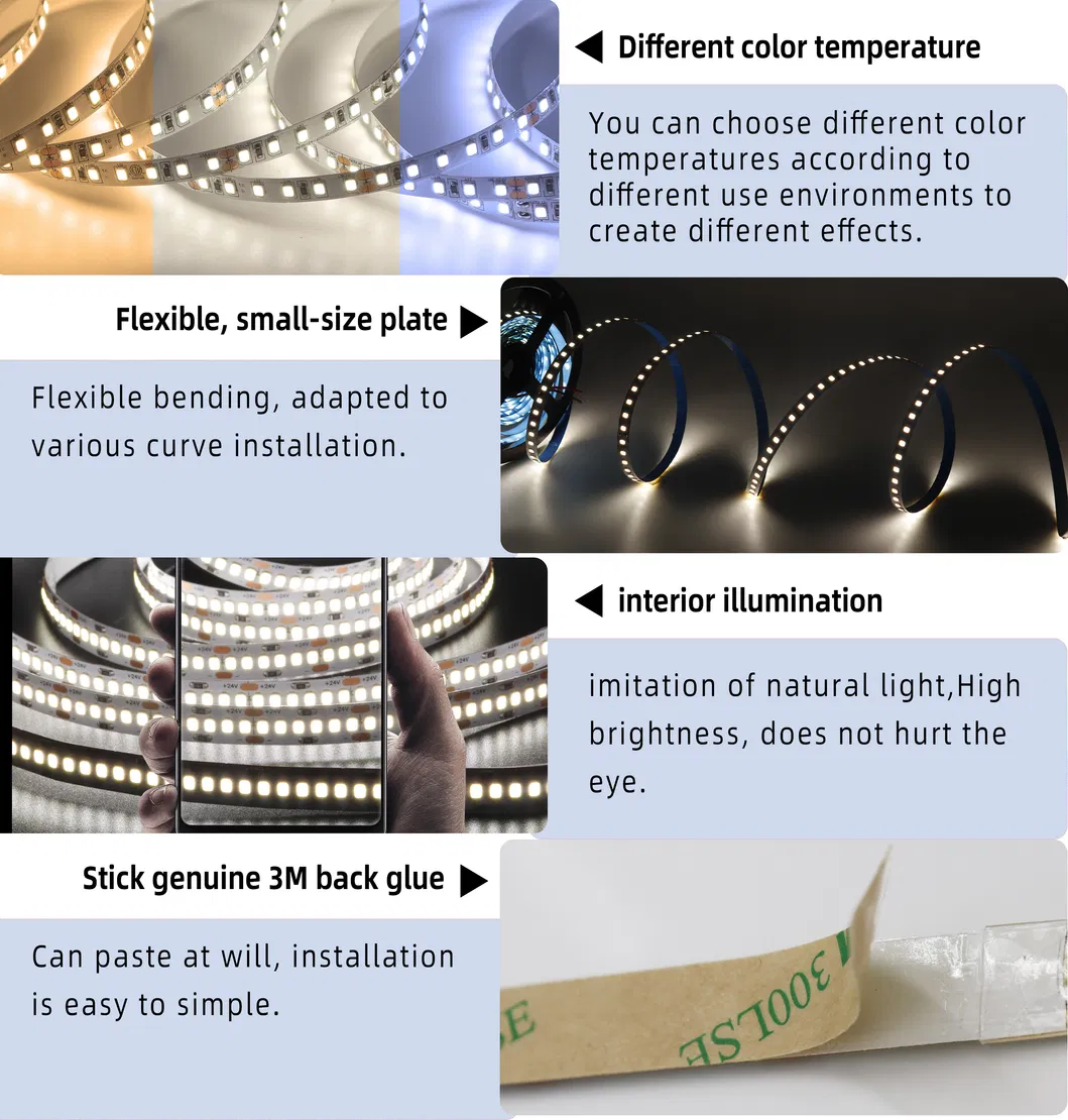 SMD2835 Fita LED 120 LEDs/M CRI90 Fita LED Flexível 12V 24V IP20 Cor Única para Iluminação de Armários Internos