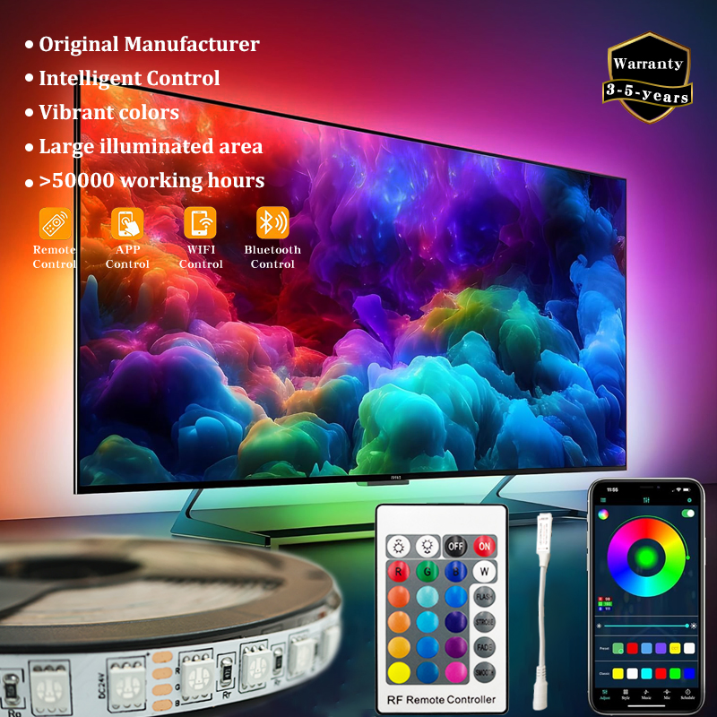 5050 Fita LED Flexível RGB, DC12V/24V IP67 Fita LED à Prova d'Água com Controle Remoto Inteligente para Mudança de Cor para Iluminação de Fundo de TV e Decoração Ambiental