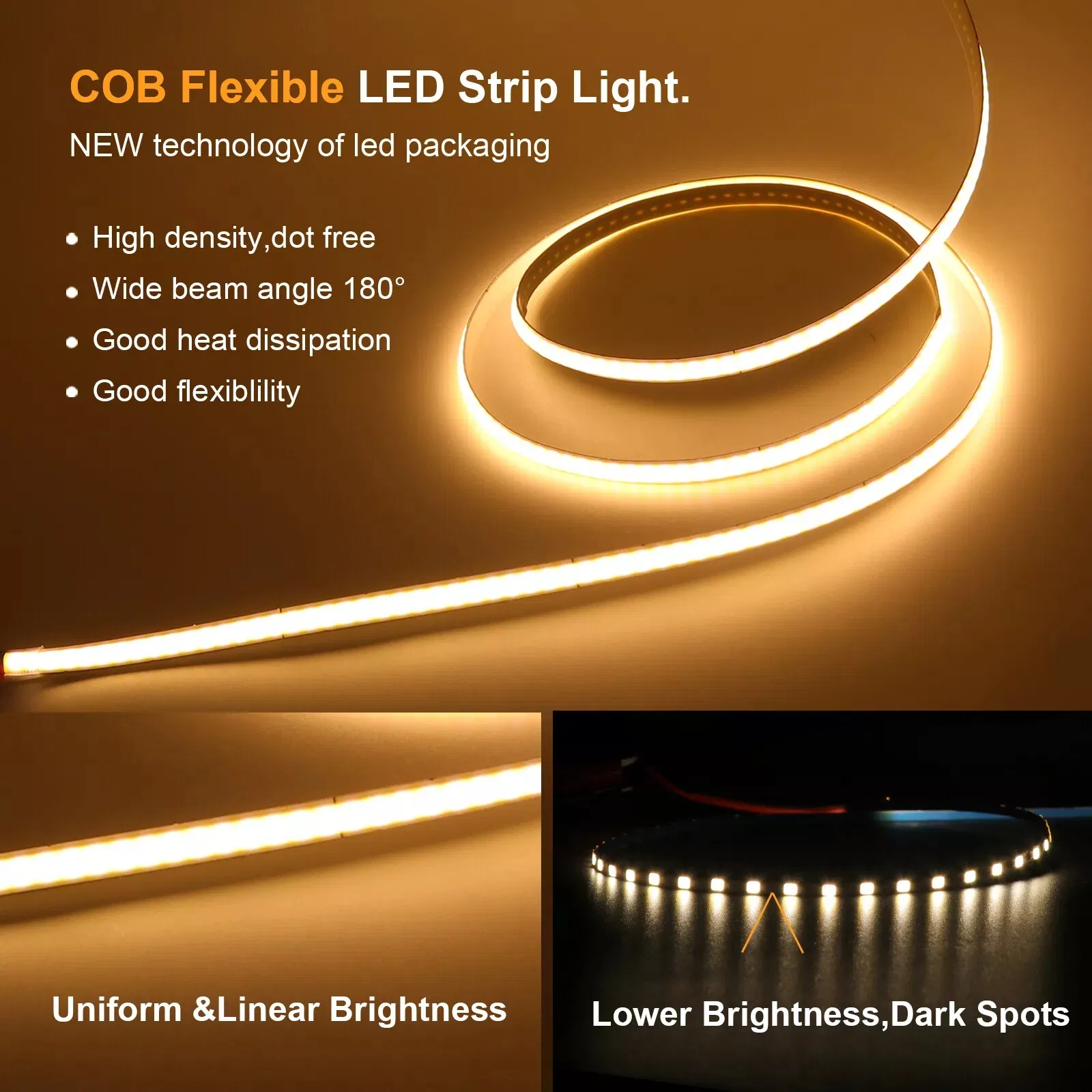 3mm Fitas de LED COB USB - 400LEDs para uma Ambiência Elegante
