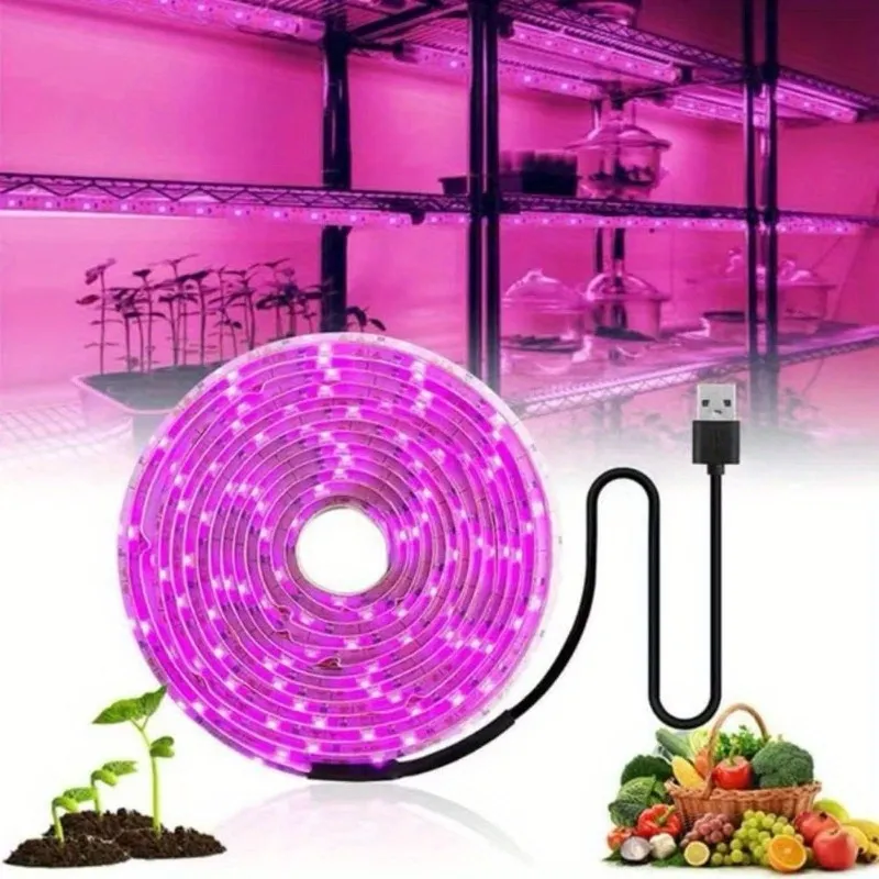 Fita de Luz de Cultivo LED de Espectro Completo, 16FT Lâmpada de Planta USB