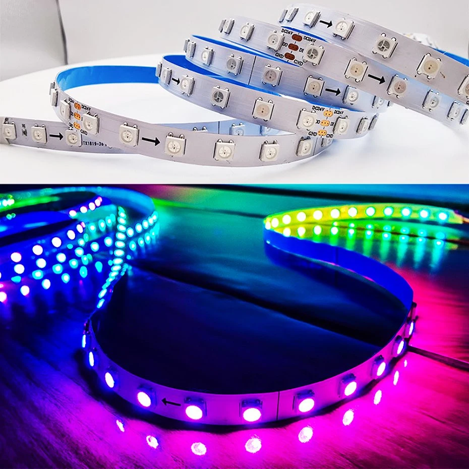Fita de LED RGB Pixel Programável Mágica Endereçável Fita de Luz RGBW 12V 24V Ws2811 Ws2812b