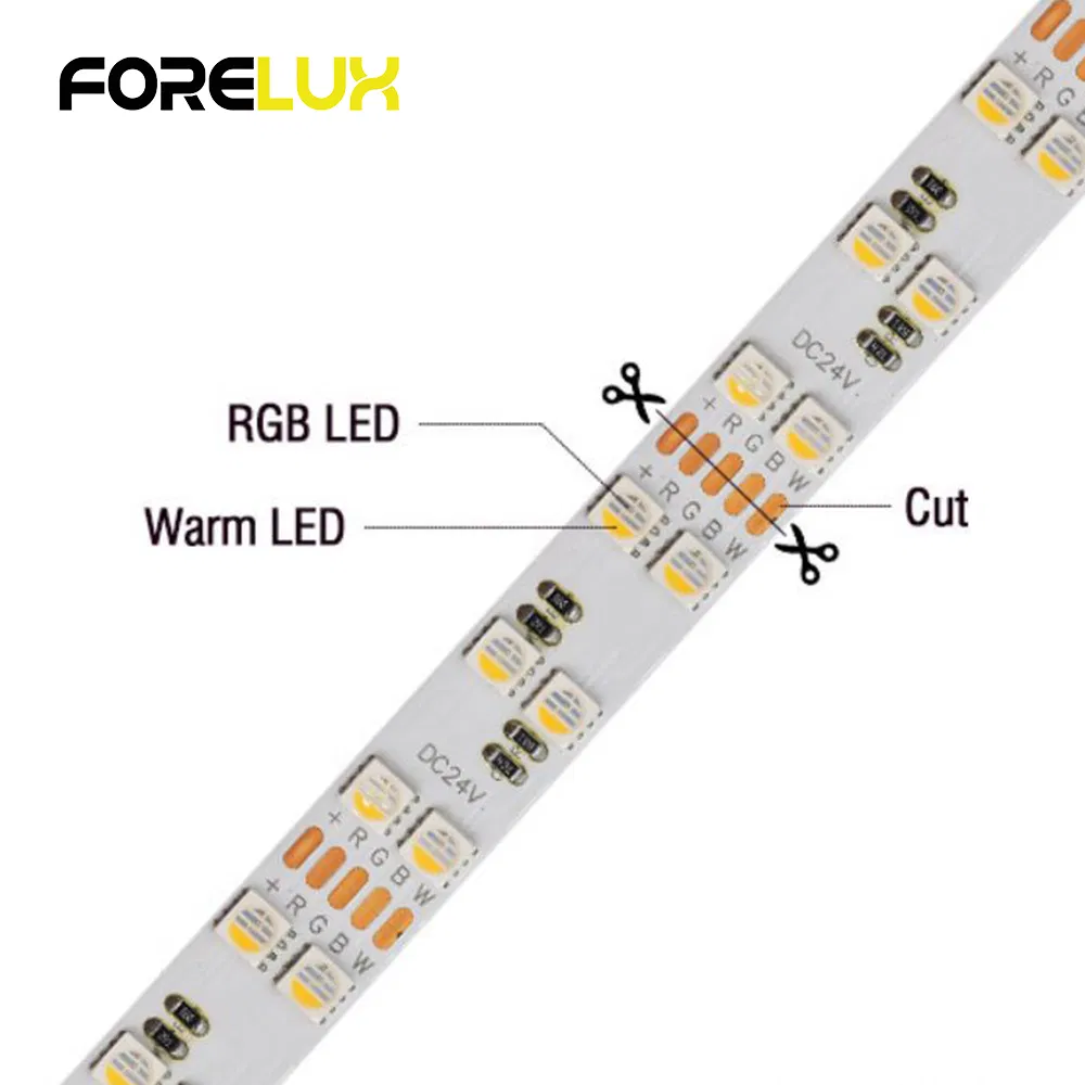 Fita LED RGBW de Dupla Linha 120LEDs/M SMD 5050 24V para Uso em Perfil de Alumínio
