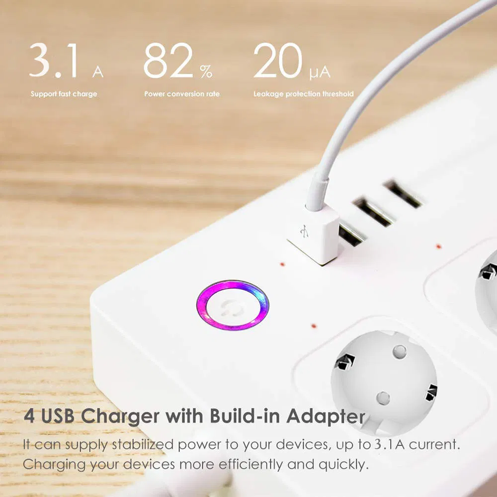 Ferro de Potência da UE com Tomada de Extensão USB Plugue Inteligente de Potência 3 Luz LED Torre de Potência Tomada da UE