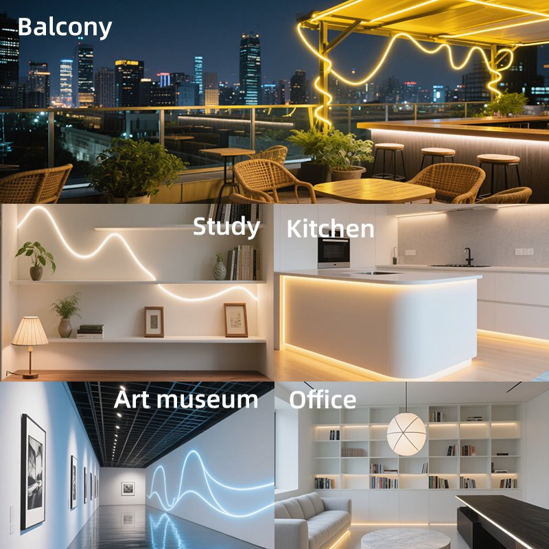 24V IP67 Fita de Luz Neon Flex de Silicone à Prova d'Água, Alto Lúmen 80/90RA Efeito Sem Ponto Decoração de Luz Neon para Interior e Exterior