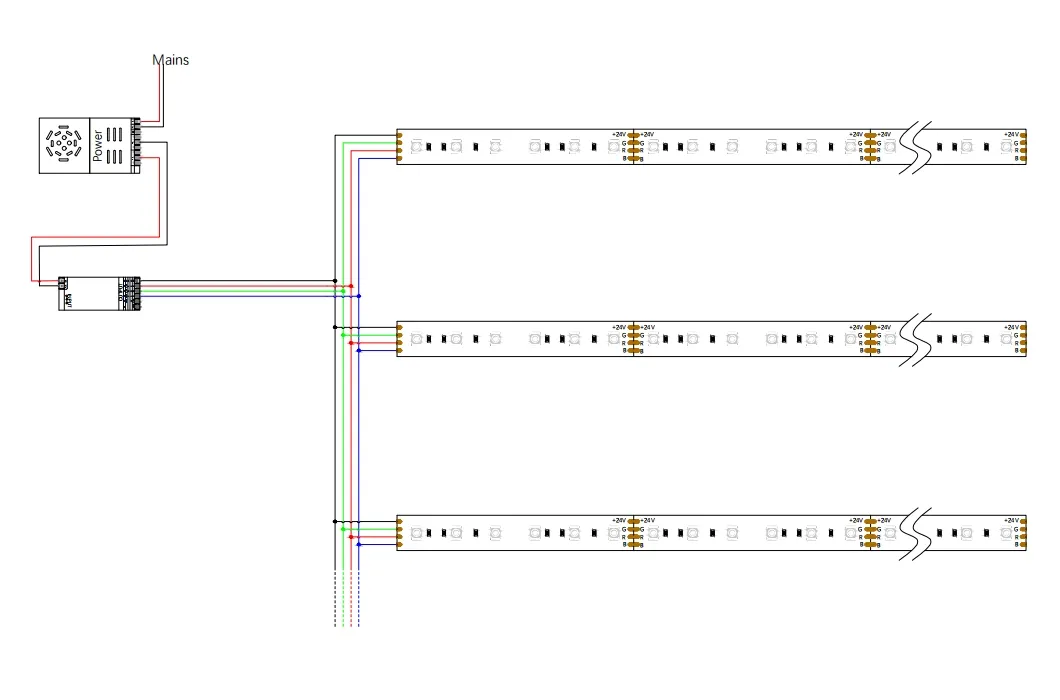 Diagrama de Cablagem para Fita de LED RGB