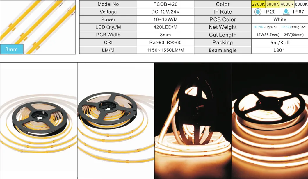 Fita Flexível LED COB 360LEDs/M sem Pontos de Luz
