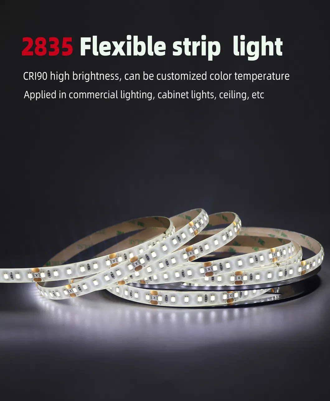 SMD2835 Fita LED 120 LEDs/M CRI90 Fita LED Flexível 12V 24V IP20 Cor Única para Iluminação de Armários Internos