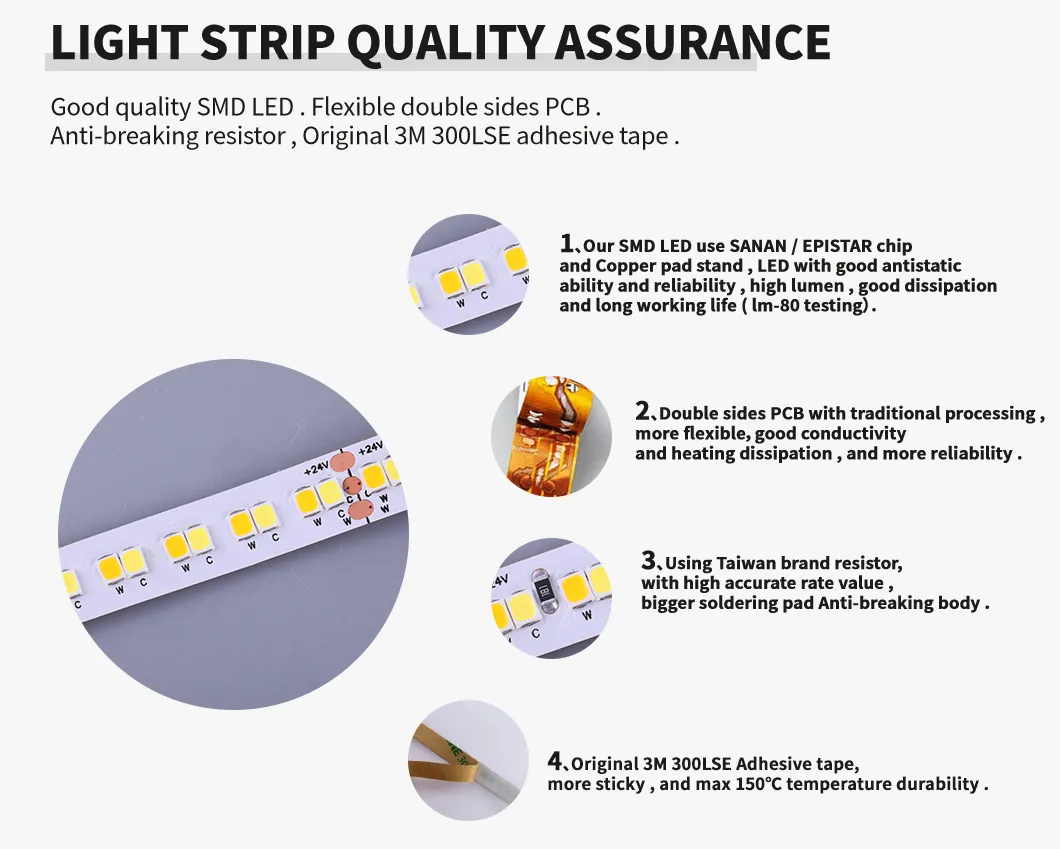 OEM ODM Mudança de Cor CCT SMD2835 Fita LED 240LEDs/M 2700~6500K 24V Fita LED DC