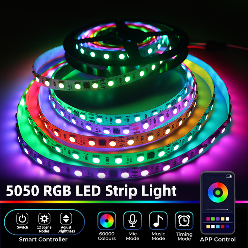 Fita de LED RGB Pixel 5050 com Controle por App Inteligente, Sincronização com Música, Efeito de Perseguição para Iluminação de TV em Casa, Decoração de Feriado 60 72 84 96