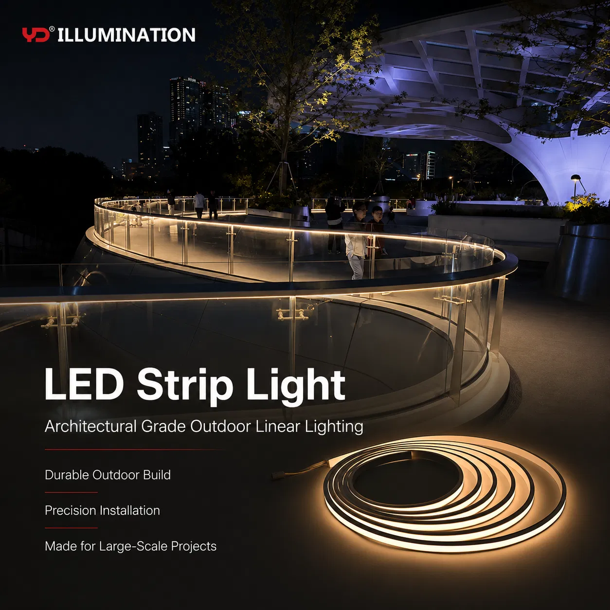Fita de LED à prova d'água elegante para iluminação de arquitetura ao ar livre