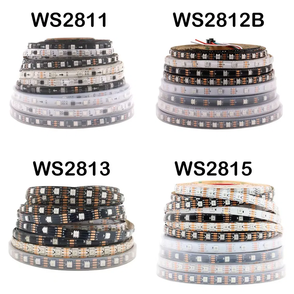 Ws2812b Ws2811 Ws2813 Ws2815 5050 Fita LED Rgbic Inteligente Ws2812 IC Endereçável Individualmente 30/60/144pixels/LEDs/M Luz DC5V/12V