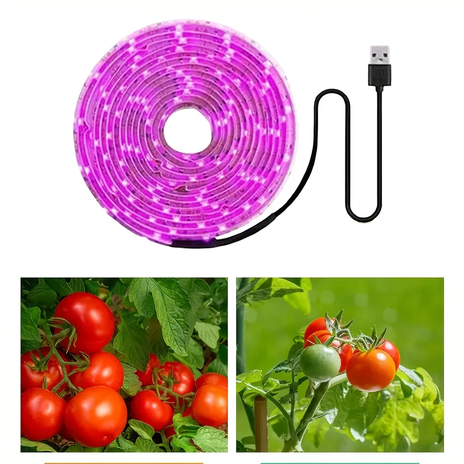 Fita de Luz de Cultivo LED de Espectro Completo, 16FT Lâmpada de Planta USB