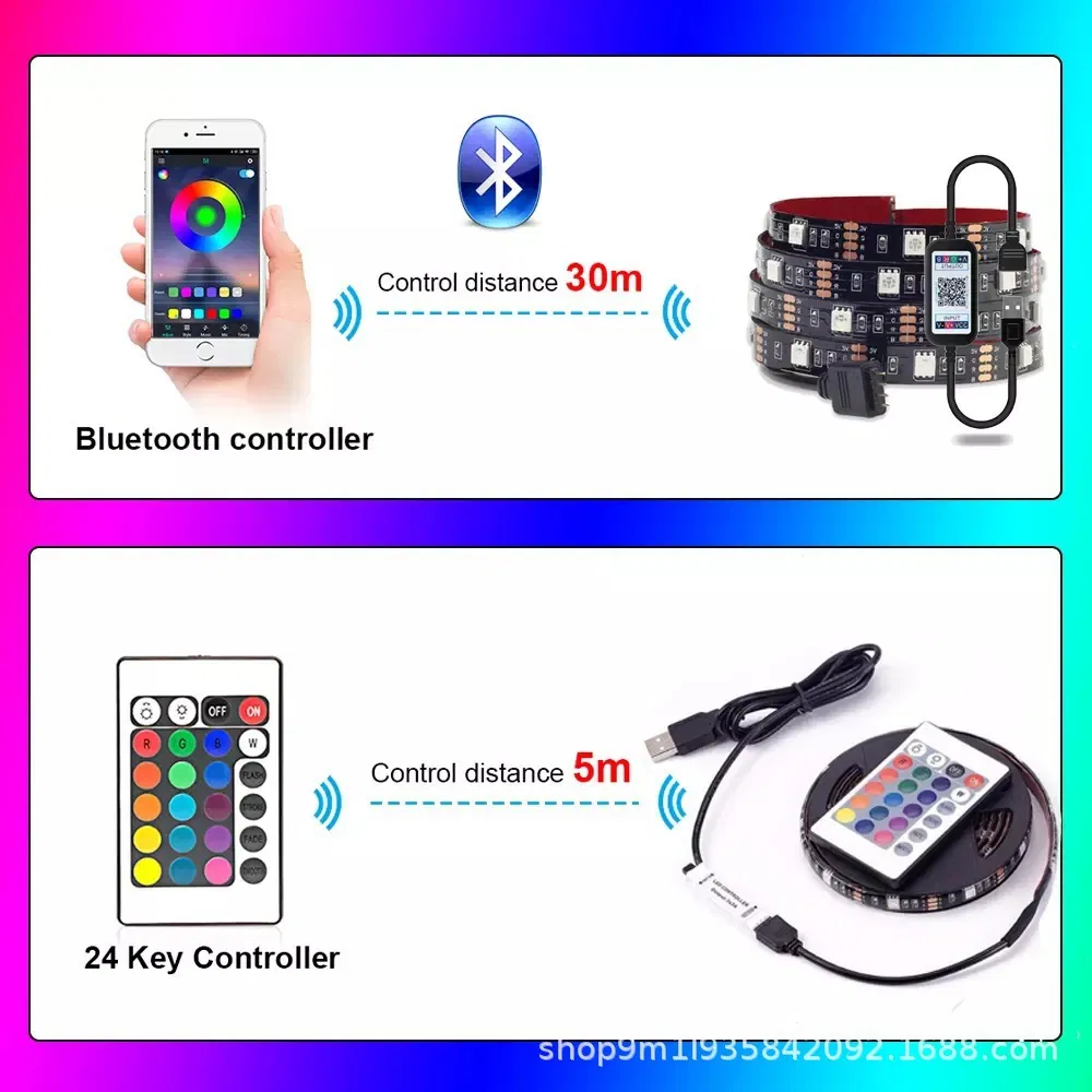 Bluetooth WiFi RGB DC5V 12V LED Flexível Decorativo 5m Kits Blister Fábrica Atacado Iluminação de Fita LED com Pacote Personalizado