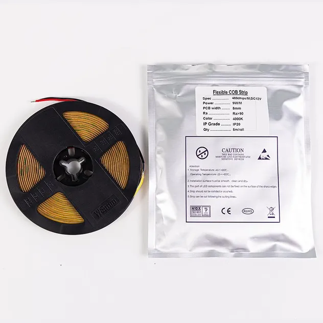 Fita LED COB de Alto Lúmen 5W com Forte Adesivo na Parte de Trás