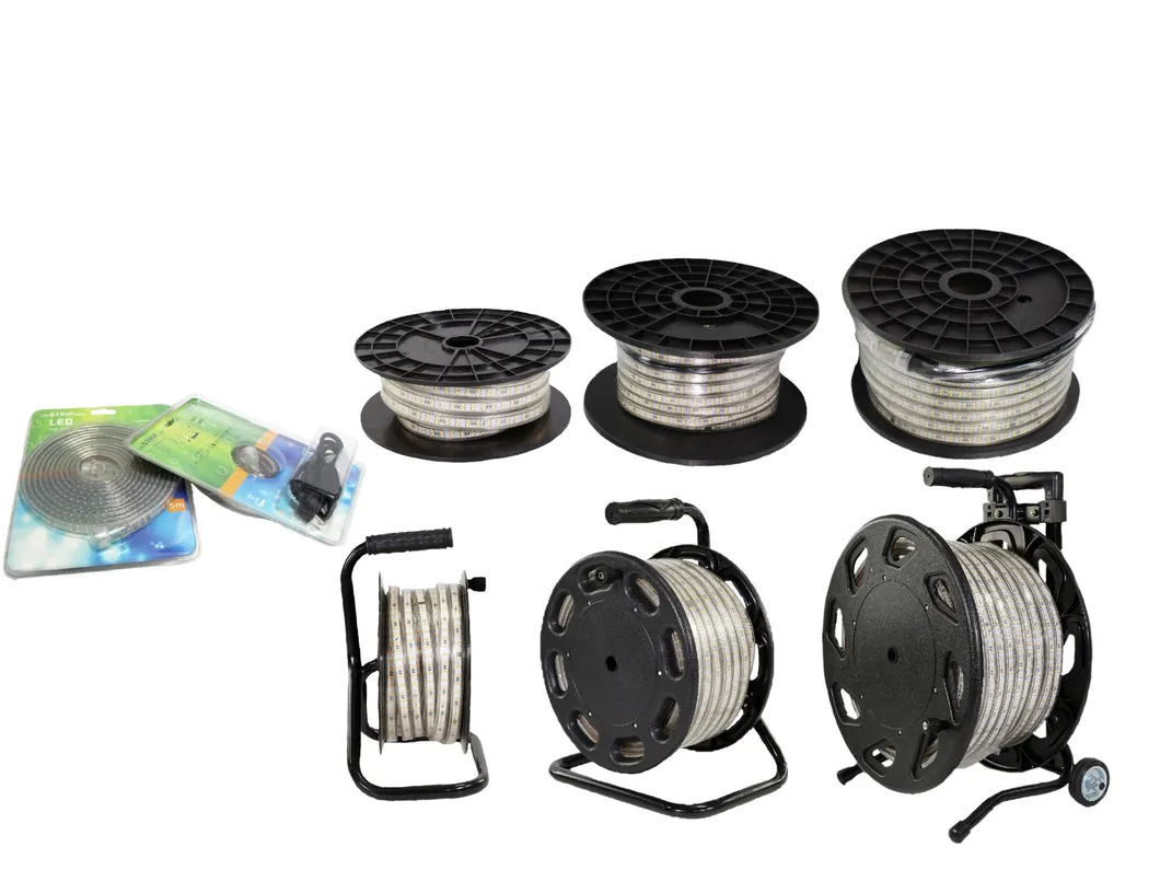 2X180p Fita LED de Iluminação Dupla Lateral Flexível em Tambor 50m Kit Portátil para Iluminação em Canteiro de Obras Uso Interno e Externo