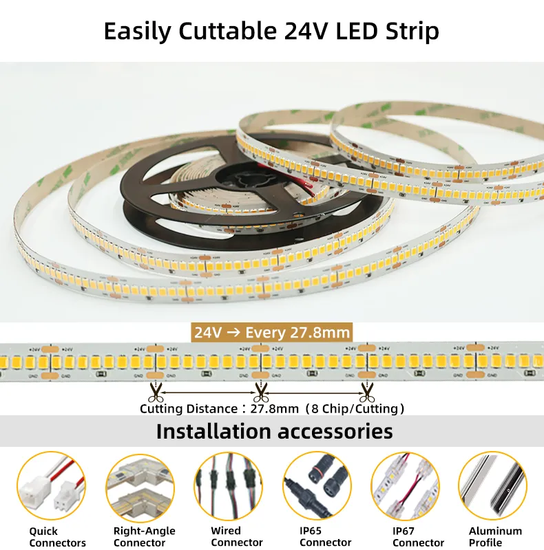 2835 Fita LED Flexível de Alta Luminância para Iluminação de Armários e Guarda-Roupas