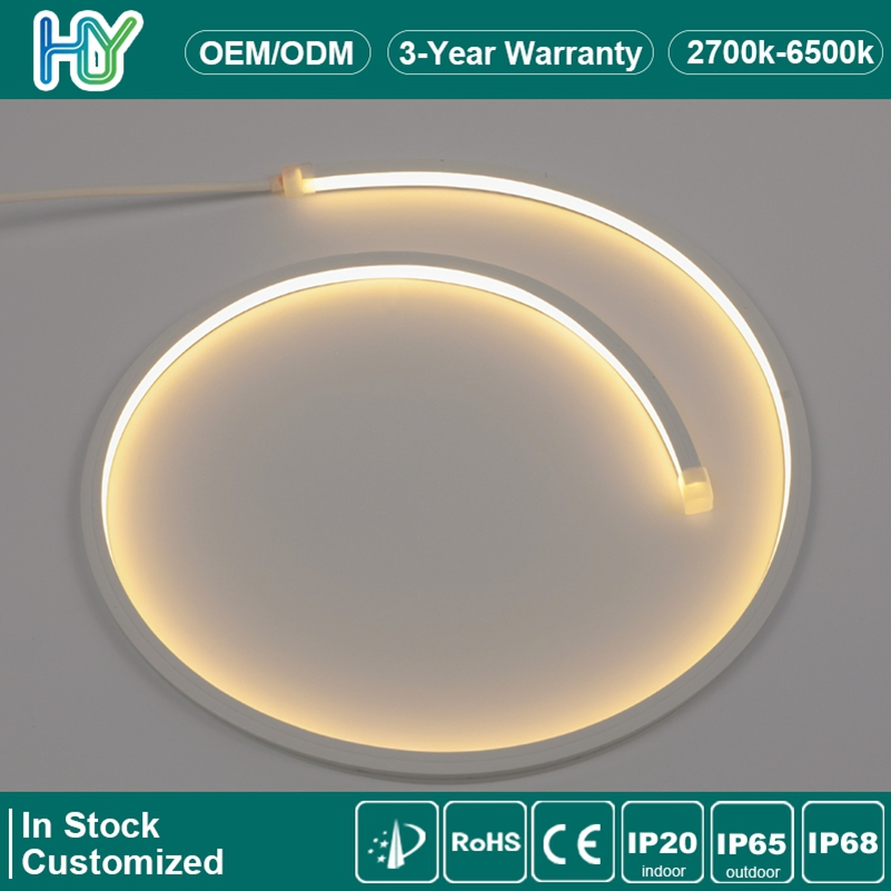 Fita de LED Neon de Silicone Flexível 8X8mm Curva Superior IP65 2835 168LED/M 12V 24V Alta Brilho para Iluminação Arquitetônica