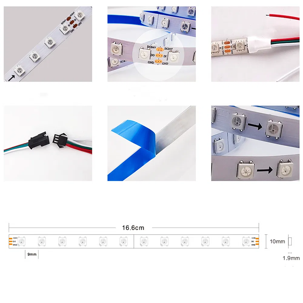 Fita de LED RGB Pixel Programável Mágica Endereçável Fita de Luz RGBW 12V 24V Ws2811 Ws2812b