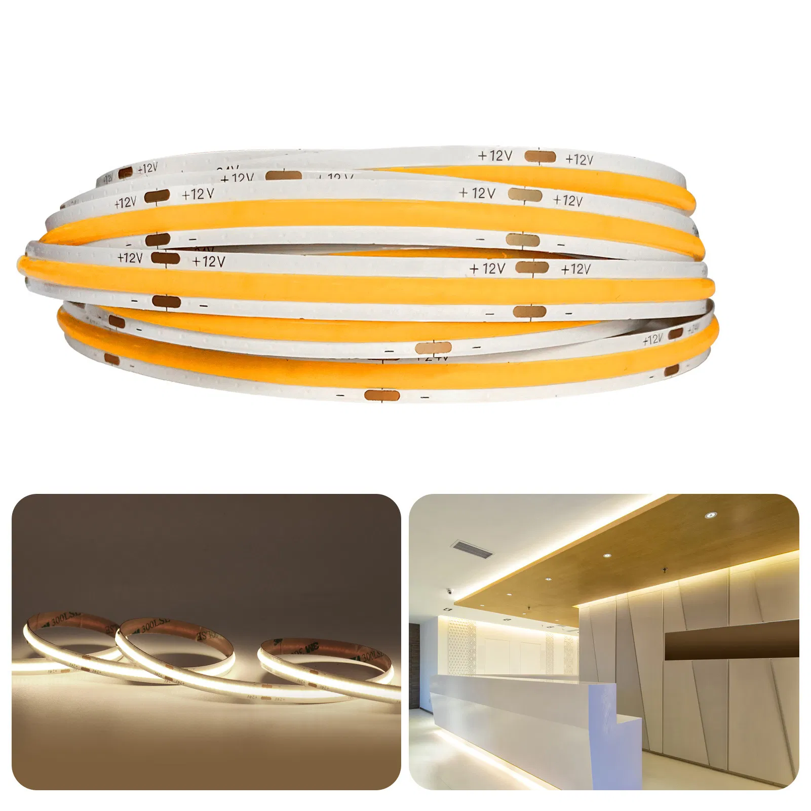 8mm Fita de Luz LED Flexível Adesiva Decorativa COB de Baixa Tensão