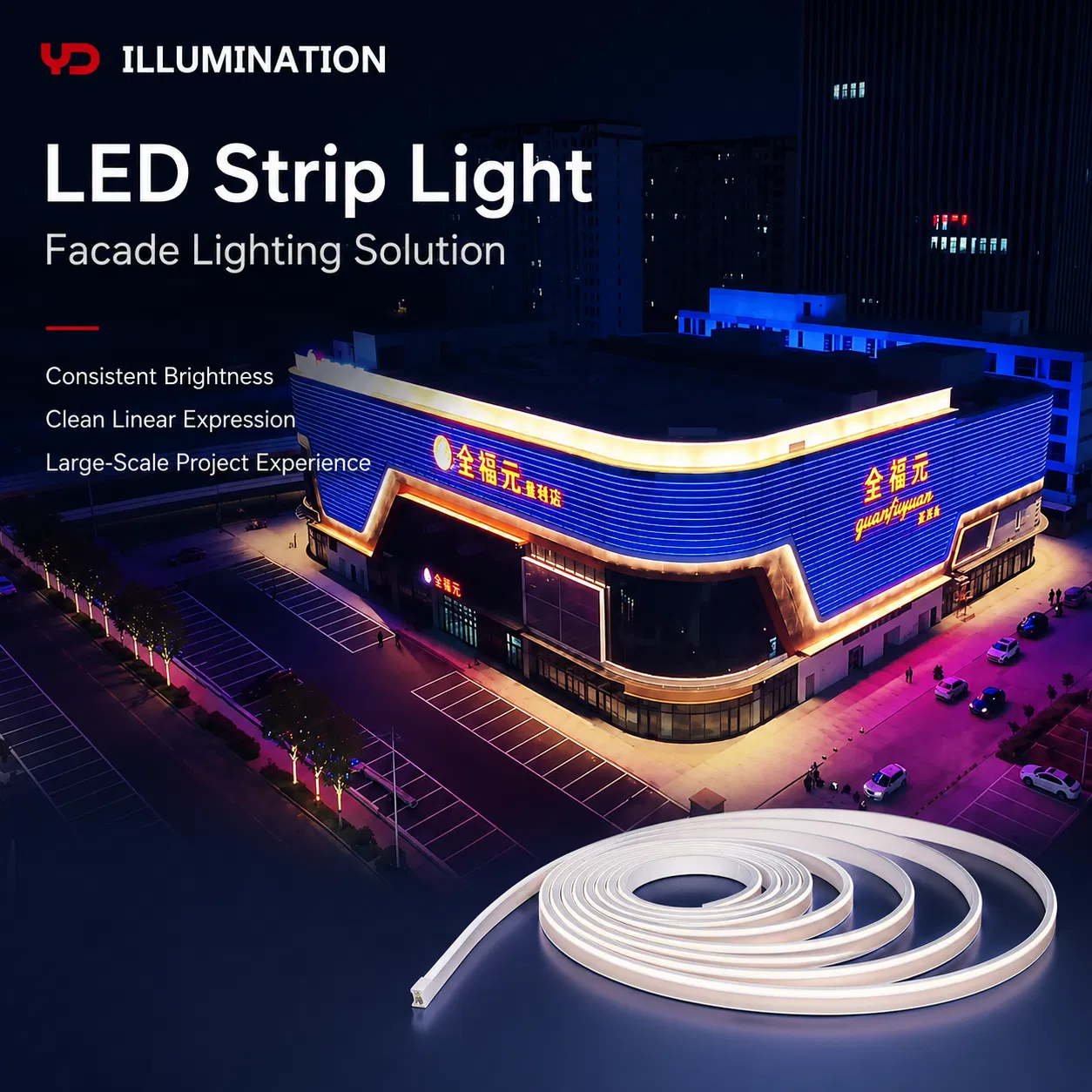 Fita de LED à prova d'água elegante para iluminação de arquitetura ao ar livre