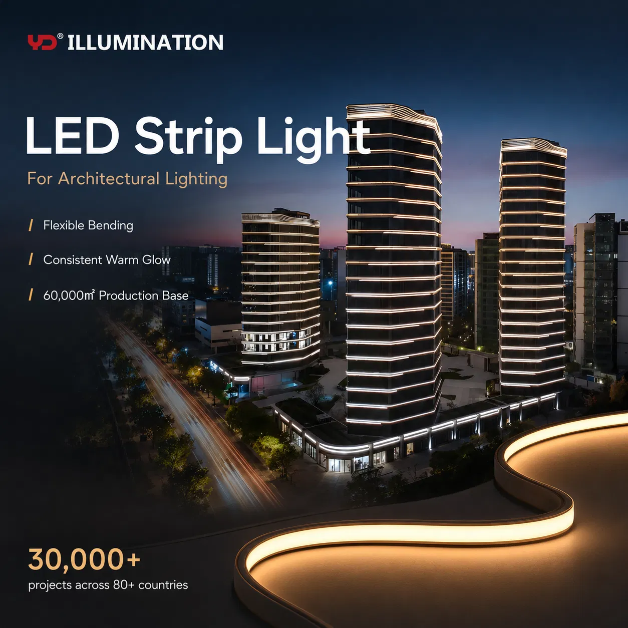 Fita de LED Exterior Brilhante: IP68 À prova d'água para Arquitetura