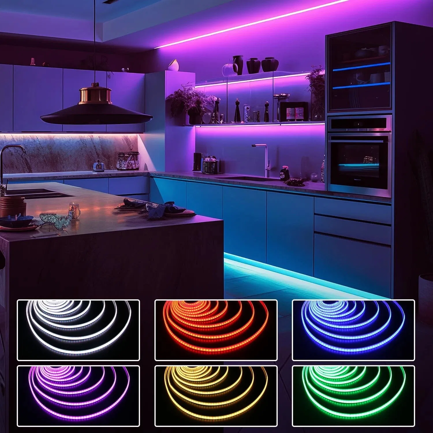 Fita de LED COB RGB inteligente Rgbic 576LEDs de alta densidade flexível