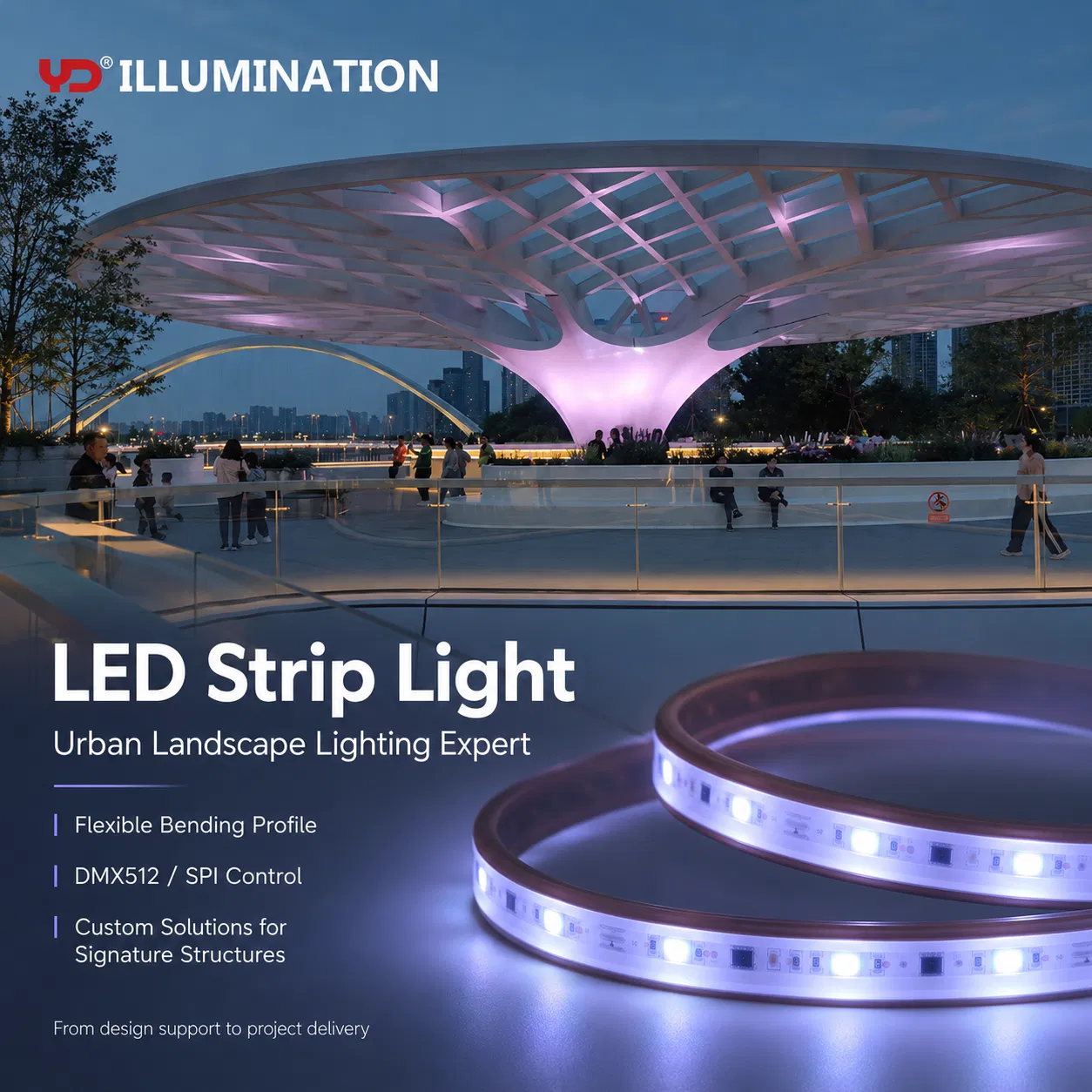 Fita de LED à prova d'água elegante para iluminação de arquitetura ao ar livre