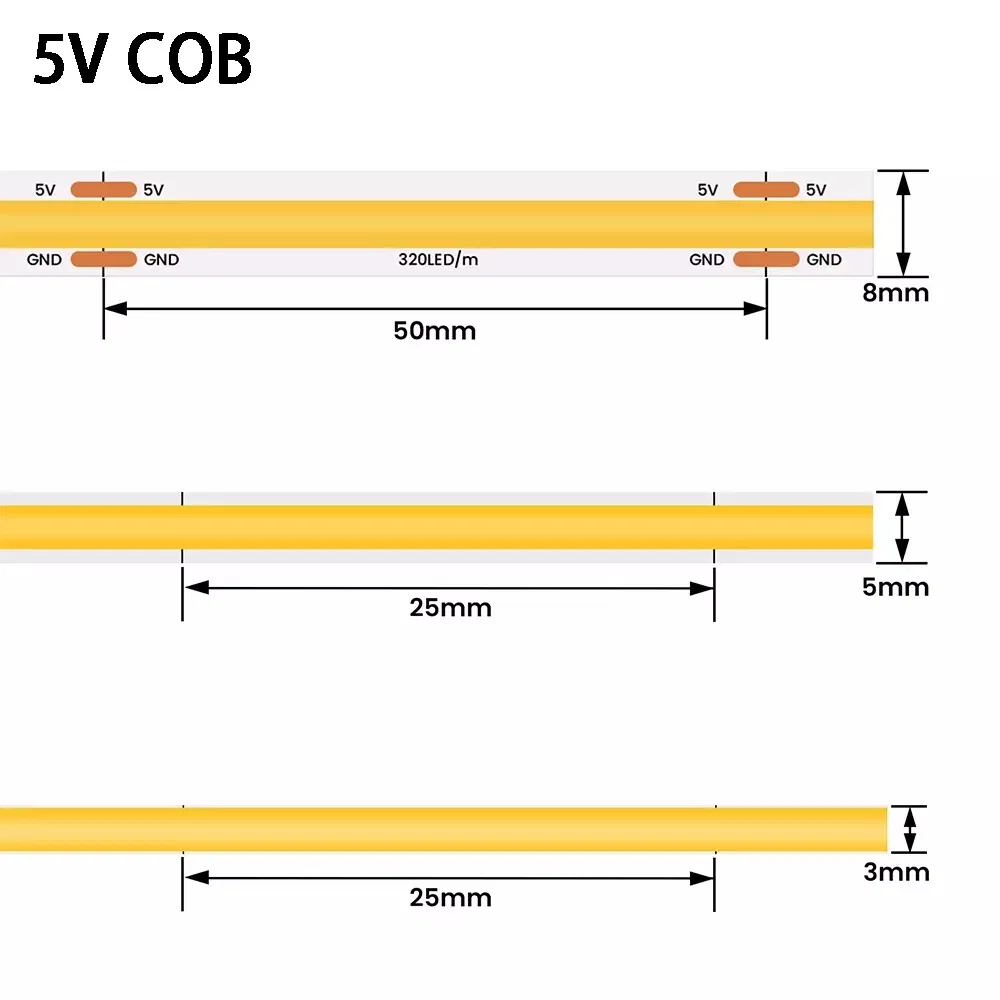 3mm Fitas de LED COB USB - 400LEDs para uma Ambiência Elegante