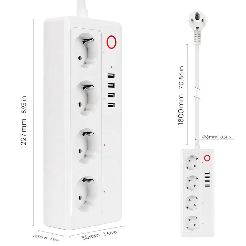 Ferro de Potência da UE com Tomada de Extensão USB Plugue Inteligente de Potência 3 Luz LED Torre de Potência Tomada da UE